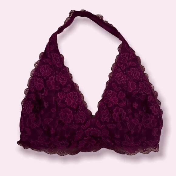 Gilly Hicks Bralette Burgundy Lacey Floral Halter Boho Bra Womens Size Small - Picture 1 of 4